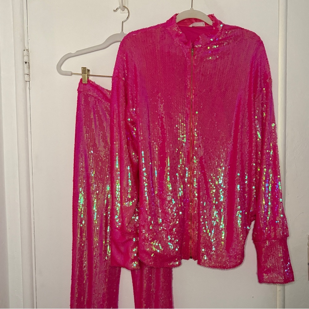 Hot Pink Sequin Two-Piece Set Baggy